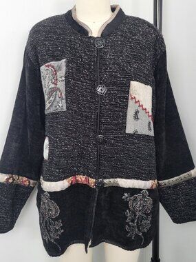 Vintage 90s Flashback Chenille Mixed Media Patchwork Jacket Bohemian Art to Wear
